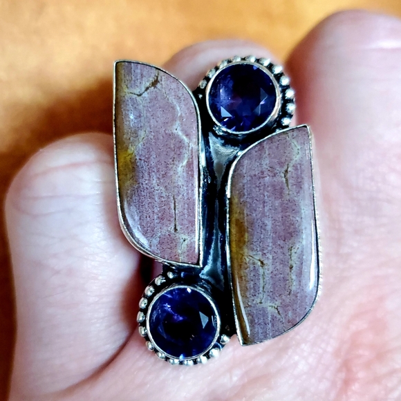 New Jasper & Amethyst 925 Silver Statement Ring. - Picture 1 of 8